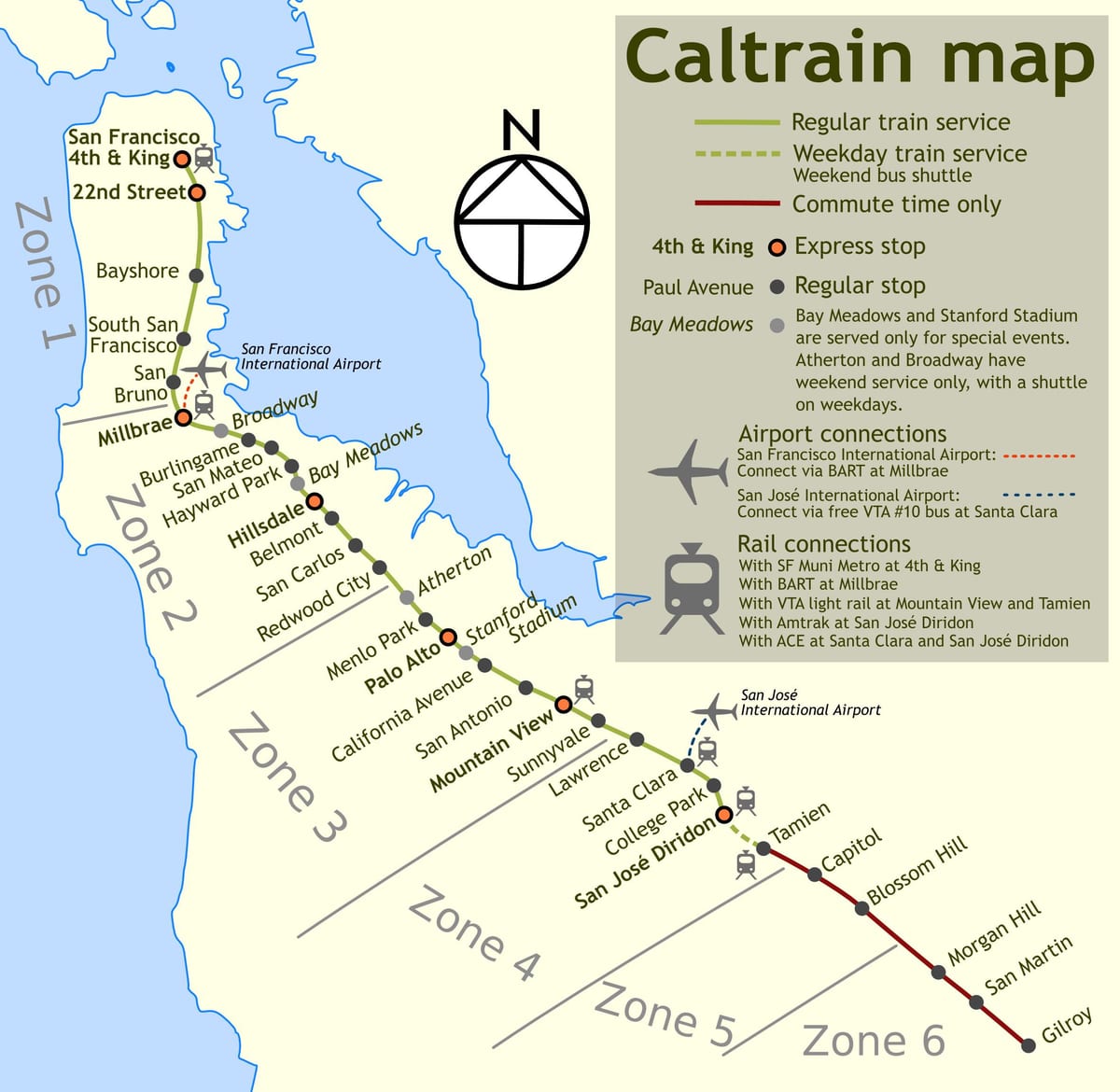 caltrain স্টপ মানচিত্র