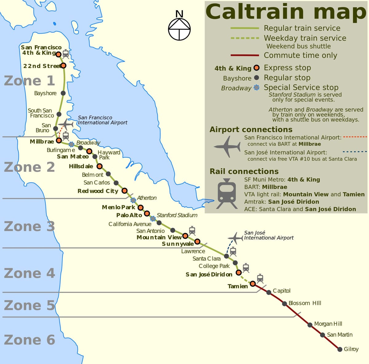 Caltrain সান ফ্রান্সিসকো মানচিত্র