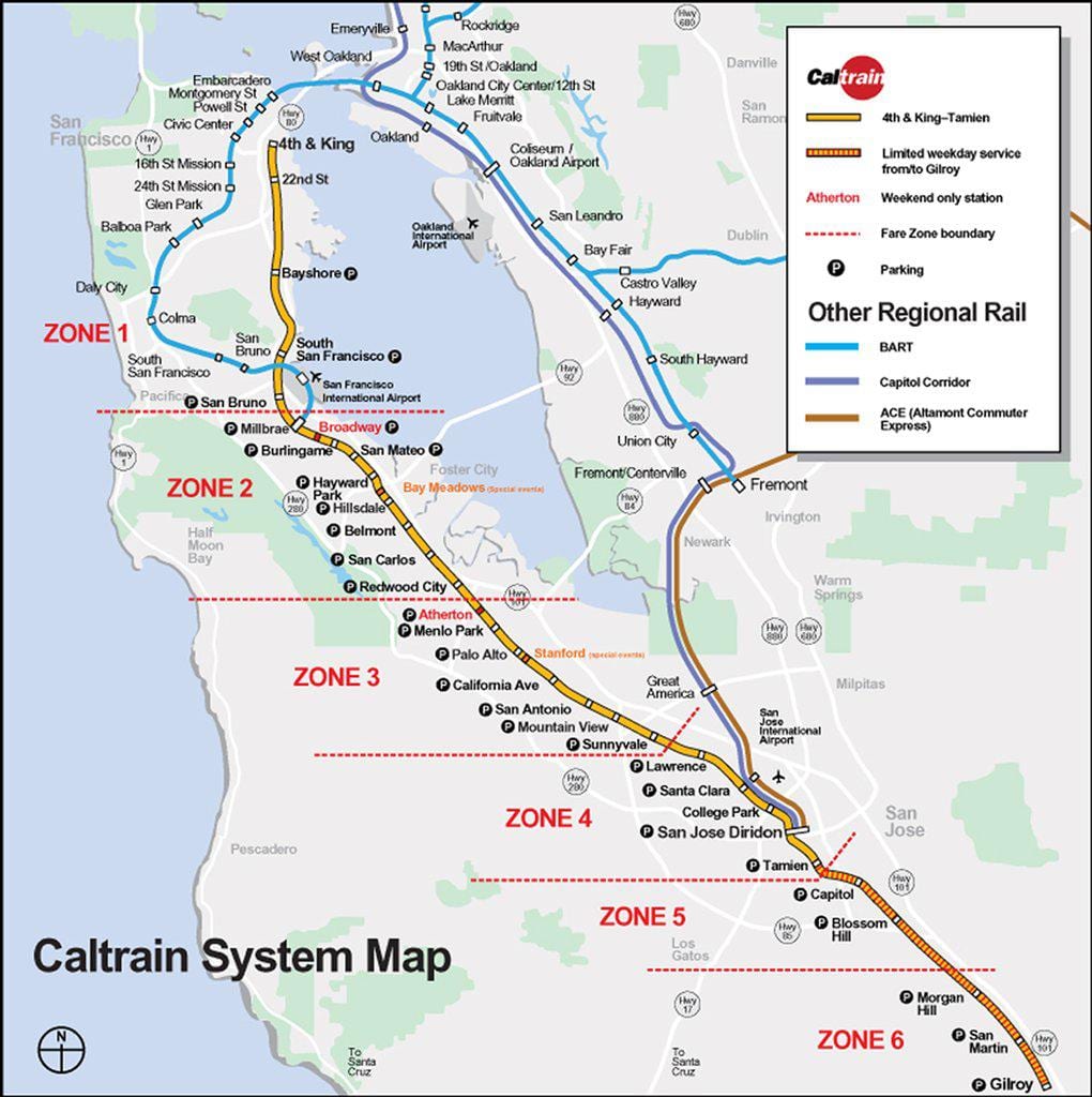 caltrain রুট ম্যাপ