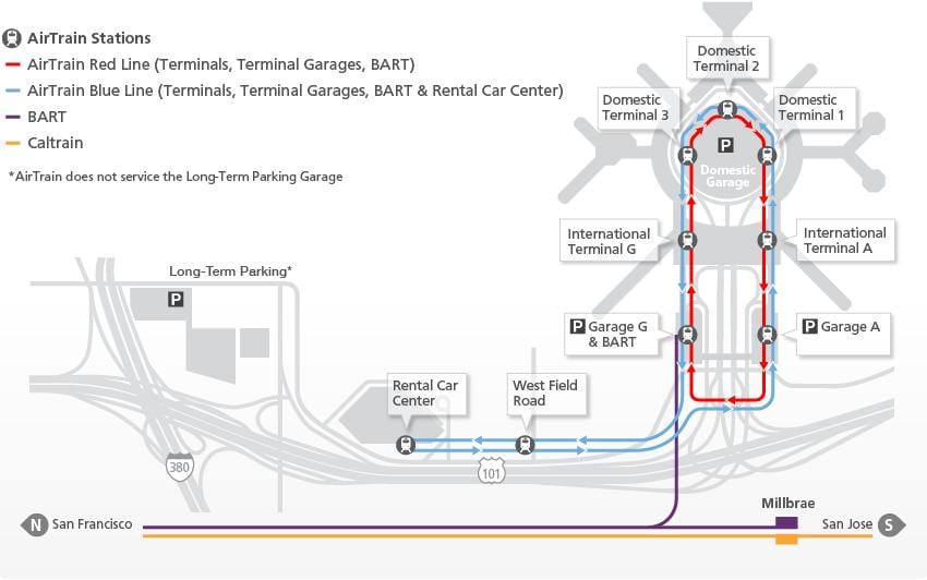 মানচিত্র SFO airtrain