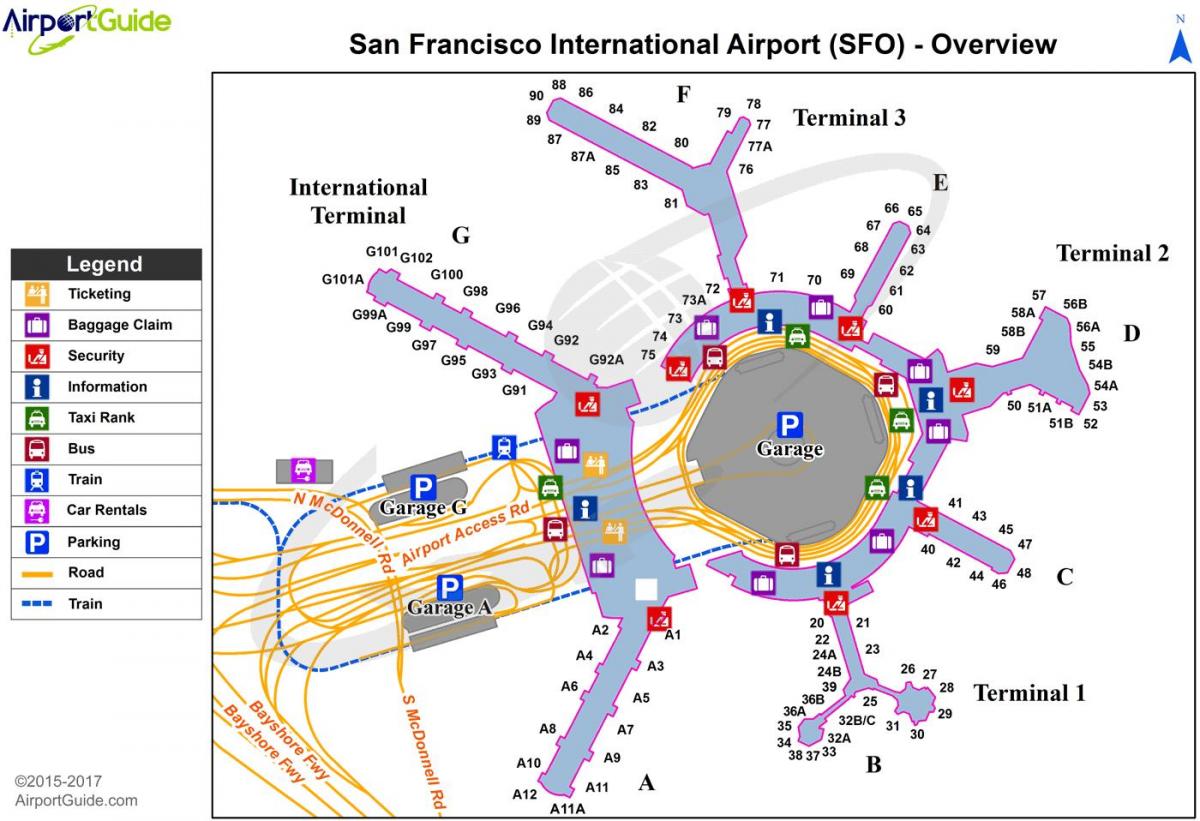 SFO আন্তর্জাতিক বিমানবন্দর মানচিত্র