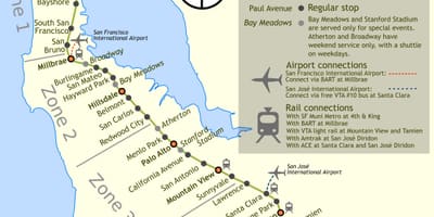 Caltrain স্টপ মানচিত্র